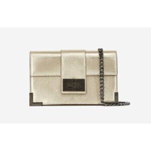 NWT The Kooples‎ Small Emily Champagne Gold Leather Clutch Wallet Chain Strap